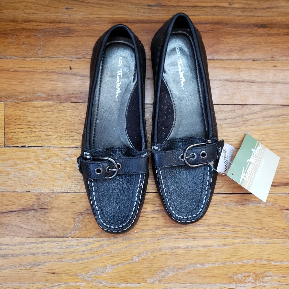 Black leather loafers
